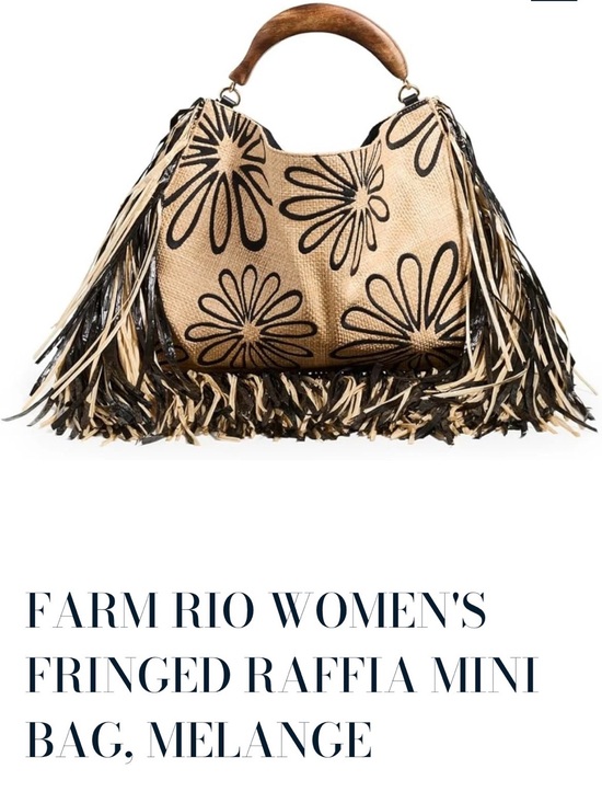 FARM Rio Handbags - FARM Rio Natural Raffia Mini Bag with Black Floral Print